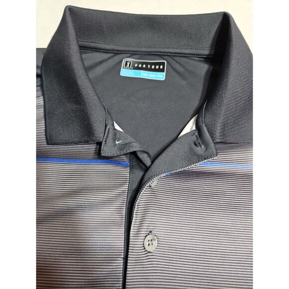 PGA Tour 2XL Striped Men's Polo Shirt Short Sleeve Gray W/ Blue Stripe - Picture 2 of 7